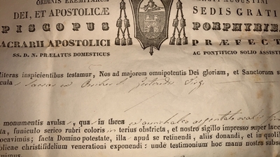 Reliquary - Relic St. Gertrudis Ex Ossibus With Document Roma - Italy 19th century ( anno 1849 )