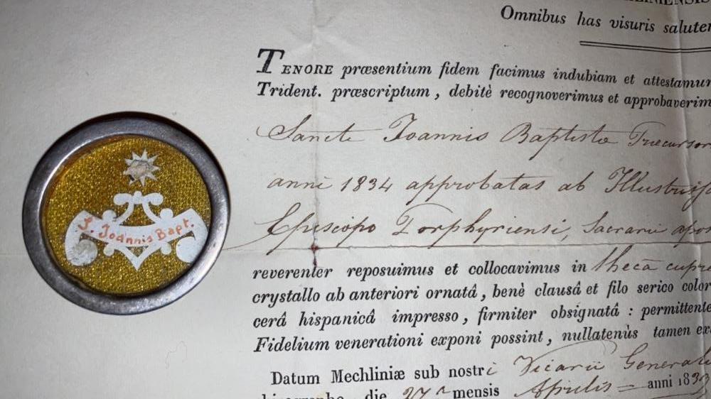 1  Reliquary - Relic St. Joann. Baptist Ex Ossibus With Original Document