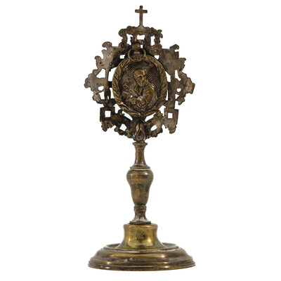 Reliquary - Relic St. Petrus. en Brass / Bronze / Glass, Belgium  19 th century