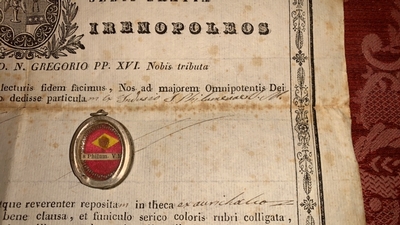 Reliquary - Relic St. Philomena Ex Indusio With Document en Silver, Roma - Italy 19th century ( anno 1841 )