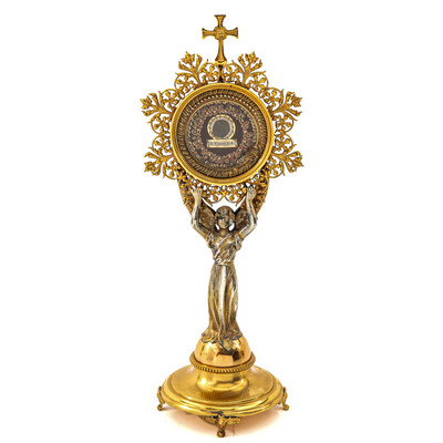 Reliquary - Relic St. Vincent De Paul en Brass / Bronze / Gilt  / Glass / Originally Sealed, Belgium  19 th century