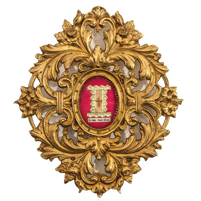 Reliquary - Relic True Cross  en Brass / Glass / Wax Seal, Belgium  19 th century