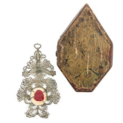 Reliquary - Relic True Cross  en Silver / Filigree / Glass / Wax Seal, Italy 19 th century