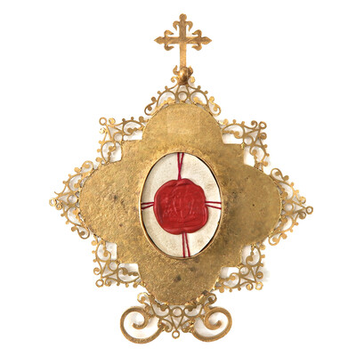 Reliquary - Relic True Cross  en Brass / Glass / Wax Seal, 19 th century