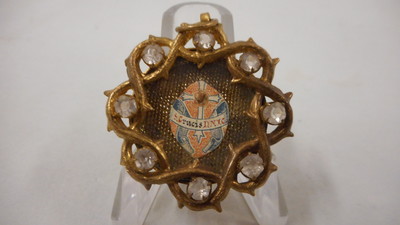 Reliquary - Relic True Cross  en Brass / Bronze Gilt / Wax Seal / Glass, Belgium 19 th century