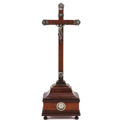 Reliquary - Relic True Cross  en Full Silver Corpud / Wood Magahony, Belgium  19 th century