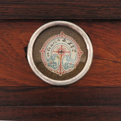 Reliquary - Relic True Cross  en Full Silver Corpud / Wood Magahony, Belgium  19 th century