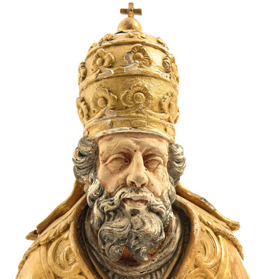 Reliquary - Relic Bust Relics St. Peter & St. Paul style Rococo en Hand - Carved Wood / Polychrome, Italy 18 th century