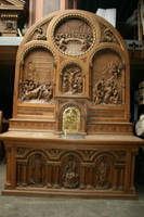 Stunning Altar style roman en HEAVILY HAND-CARVED FULL-OAK, Monastery Belgium 19th century ( anno 1867 )