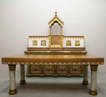 Altar style Romanesque en wood polychrome, France 19th century