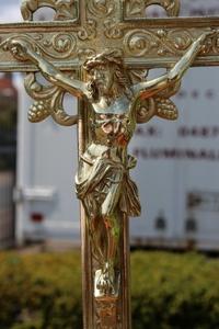 Altar Cross style Romanesque en Brass / Bronze, France 19th century