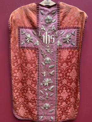 Chasuble Maison J.A. Henry  style Romanesque en hand embroidered / Fabrics, Lyon France 19th century ( anno 1890 )