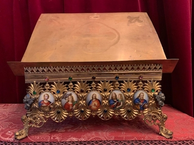 1 Romanesque Exceptional Missal Stand. Enamel Applications Of The 4 Evangelists An Jesus + Angel Heads.