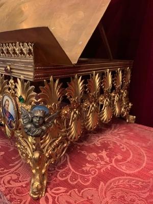 1 Romanesque Exceptional Missal Stand. Enamel Applications Of The 4 Evangelists An Jesus + Angel Heads.