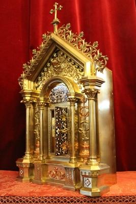 Exceptional Tabernacle style Romanesque en Brass / Bronze / Gilt / Red Copper / Enemelled , France 19th century (1870)