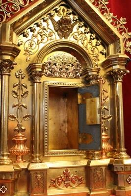 Exceptional Tabernacle style Romanesque en Brass / Bronze / Gilt / Red Copper / Enemelled , France 19th century (1870)