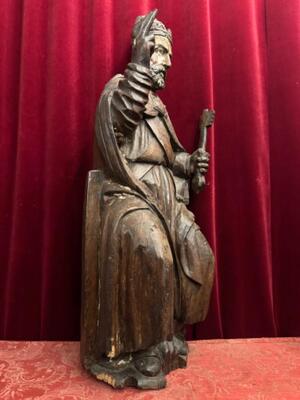 Museum - Piece Sculpture St. Peter  style Romanesque  en Hand - Carved Wood , Flemish Belgium 14th Century Anno 1380