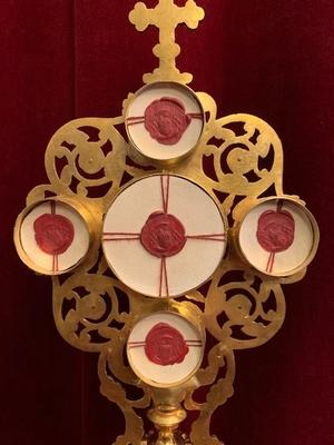 Reliquary - Relic Of The True Cross. Relics Of All 12 Apostles style Romanesque en Bronze / Gilt / Stones, France 19th century ( 1875 )
