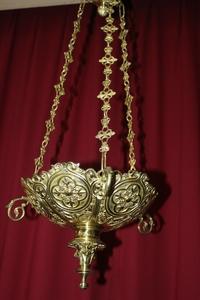 Sanctuary Lamp style Romanesque en Brass / Bronze / Polished and Varnished, France 19th century
