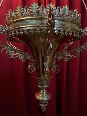 Sanctuary Lamp style Romanesque en Brass / Polished / New Varnished, France 19th century ( anno 1890 )