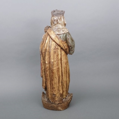 St. Mary Statue style Romanesque en wood polychrome, Southern France 17 th century