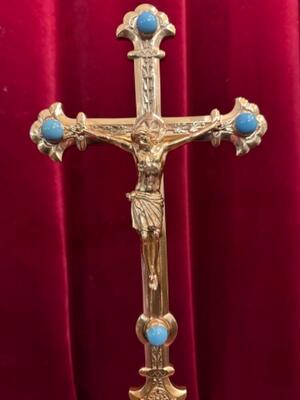 Altar - Cross style Romanesque - Style en Bronze / Polished and Varnished / Stones, France 19 th century ( Anno 1875 )