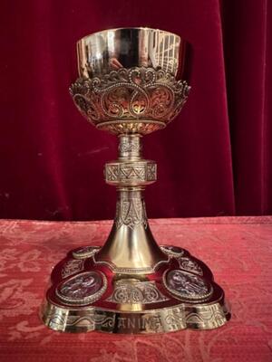 Chalice With Original Paten Spoon & Case Stamped Joh. Aloys Bruijn Munster style Romanesque - Style en Full - Silver / 800, Muster - Germany 19 th century ( Anno 1890 ) New Gift in 1935