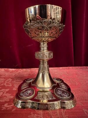 Chalice With Original Paten Spoon & Case Stamped Joh. Aloys Bruijn Munster style Romanesque - Style en Full - Silver / 800, Muster - Germany 19 th century ( Anno 1890 ) New Gift in 1935