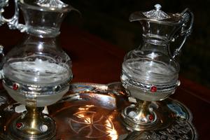 Cruets style Romanesque - Style en Brass / Glass / Enamel / Stones, France 19th century anno 1875