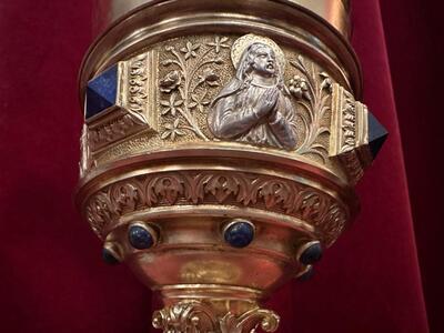 Exceptional Chalice  style Romanesque - Style en Fully Silver / Enamel / Stones, Belgium  19 th century ( Anno 1865 )