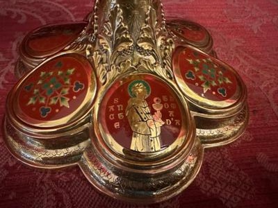 Exceptional Ciborium Silver Marks Present ! style Romanesque - Style en Full - Silver Polished Varnished / Gilt / Enamel /  Stones, France 19 th century ( Anno 1835 )