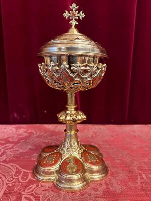 Exceptional Ciborium Silver Marks Present ! style Romanesque - Style en Full - Silver Polished Varnished / Gilt / Enamel /  Stones, France 19 th century ( Anno 1835 )