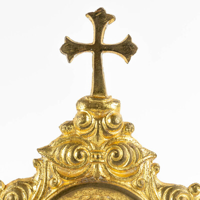 Reliquary - Relic Ex Cilicio St. Germaine Cousin style Romanesque - Style en Brass / Bronze / Glass, Belgium  19 th century ( Anno 1865 )