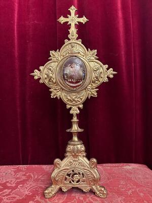 Reliquary - Relic Ex Ossibus St. Ennemond ) St. Annemundus ) Bishop & Martyr Of Lyon style Romanesque - Style en Bronze - Gilt / Glass / Originally Sealed, Lyon - France 19 th century ( Anno 1865 )