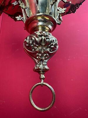 Sanctuary Lamp style Romanesque - Style en Brass / Bronze / Enamel /  Polished , France 19 th century ( Anno 1865 )