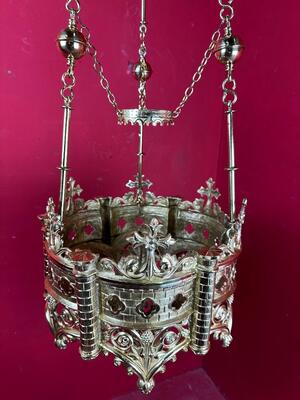 Sanctuary Lamp style Romanesque - Style en Bronze / Polished and Varnished, France 19 th century ( Anno 1875 )