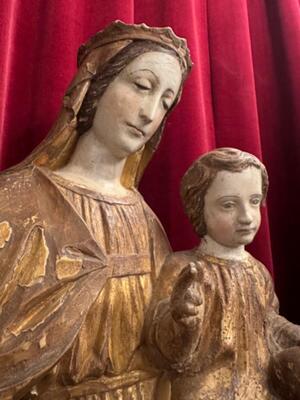 St. Mary With Child Sculpture. style Romanesque - Style en Hand - Carved Wood , France 18 th century