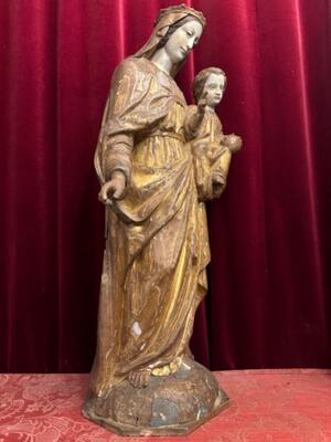 St. Mary With Child Sculpture. style Romanesque - Style en Hand - Carved Wood , France 18 th century