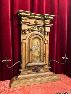 Tabernacle Front With Imagination Of The Risen Christ style Romanesque - Style en Oak wood / Hand - Forget Iron, Flemish - Belgium 19 th century ( Anno 1850 )