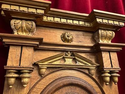 Tabernacle Front With Imagination Of The Risen Christ style Romanesque - Style en Oak wood / Hand - Forget Iron, Flemish - Belgium 19 th century ( Anno 1850 )