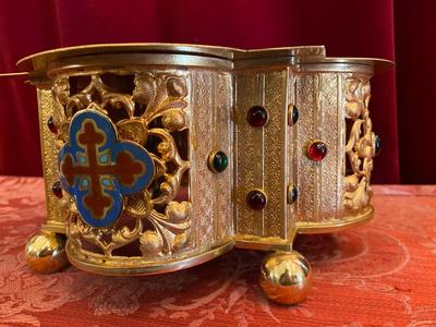 Tabor style Romanesque - Style en Brass / Polished and Varnished / Stones / Enamel, France 19 th century ( Anno 1865 )