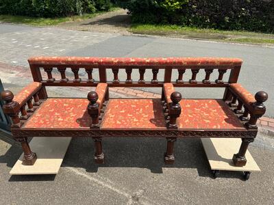 Very Rare Bench style Romanesque - Style en Oak / Fabrics, Belgium  19 th century ( Anno 1865 )