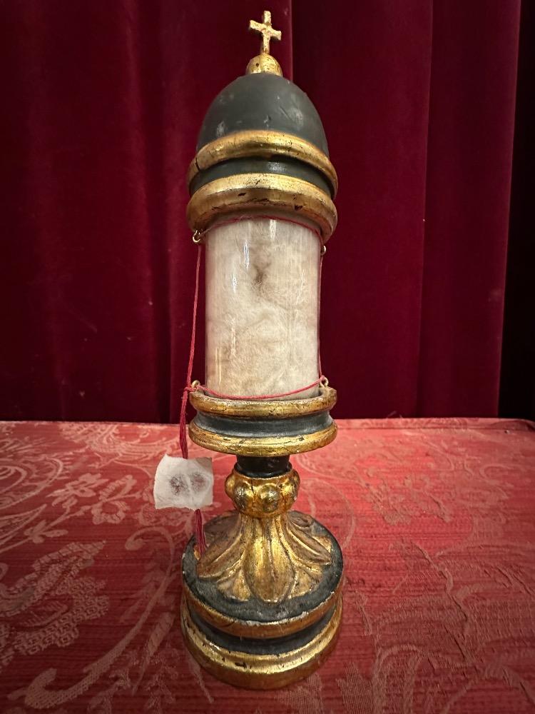 1 Romanesque - Style Very Rare Cylinder-Reliquary - Relic Ex Ossibus St. Agatha