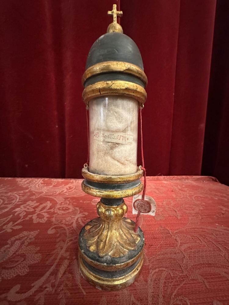 1 Romanesque - Style Very Rare Cylinder-Reliquary - Relic Ex Ossibus St. Agatha