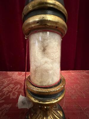 Very Rare Cylinder-Reliquary - Relic Ex Ossibus St. Agatha style Romanesque - Style en Wood / Glass / Originally Sealed, Italy  18 th century