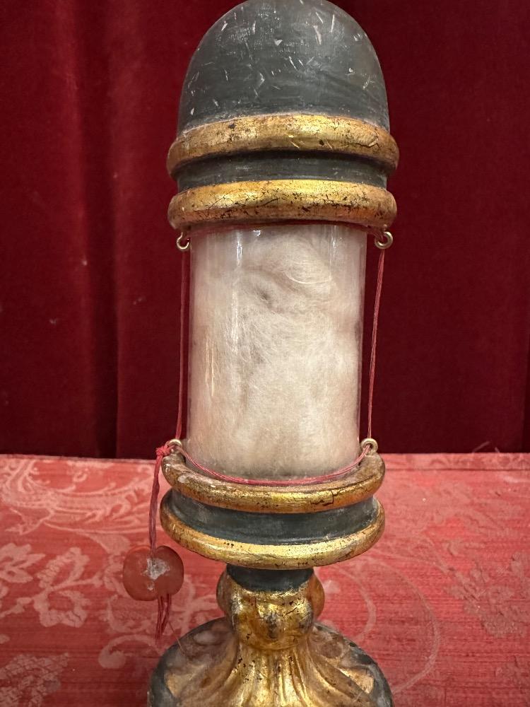 1 Romanesque - Style Very Rare Cylinder-Reliquary - Relic Ex Ossibus St. Sebastian