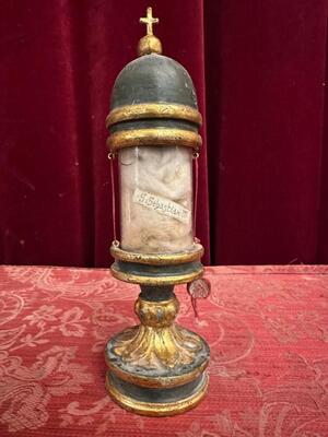 1 Romanesque - Style Very Rare Cylinder-Reliquary - Relic Ex Ossibus St. Sebastian