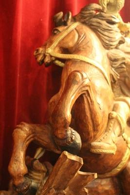 Saint George Statue en hand-carved wood polychrome, Southern Germany 20th century