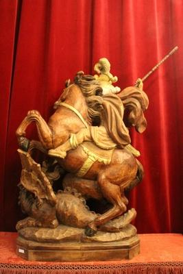 Saint George Statue en hand-carved wood polychrome, Southern Germany 20th century