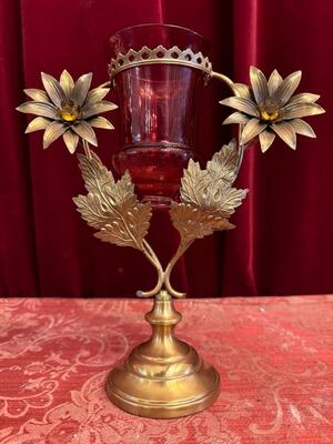 Sanctuary Lamp en Brass / Glass , Belgium  19 th century